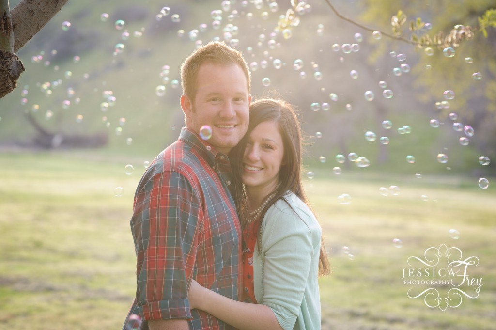 engagement session with bubbles