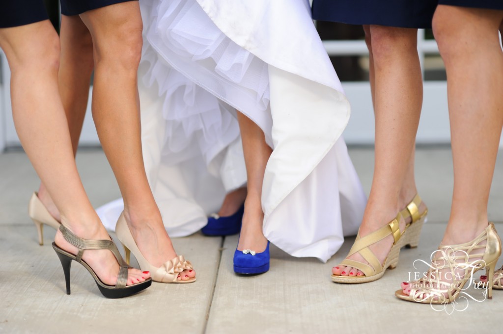 blue bridal heels, gold wedding shoes