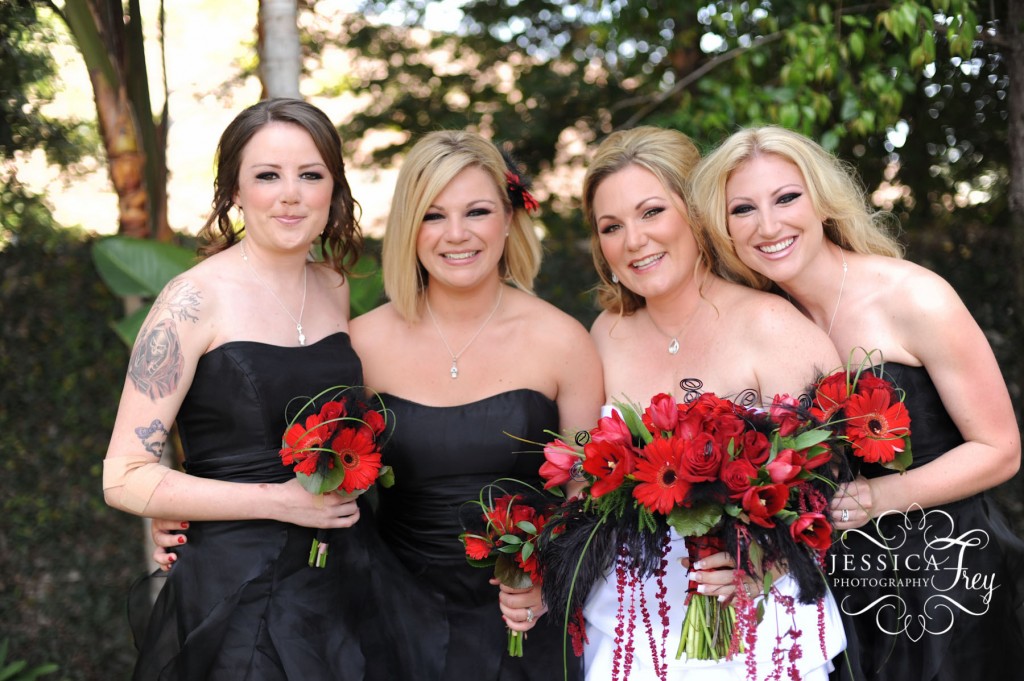 black and red bridesmaids