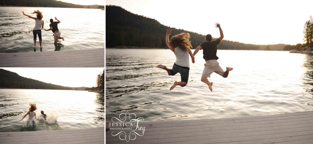 jumping into lake photo