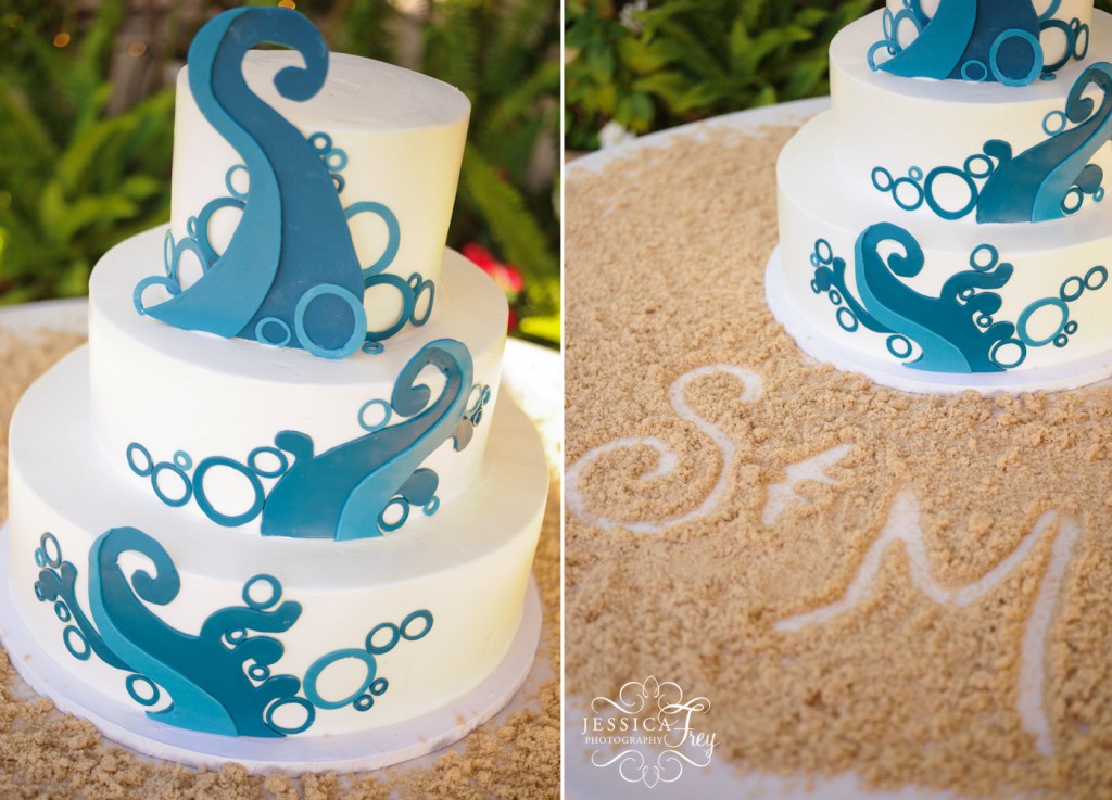 beach wedding cake, blue wave cake with sand