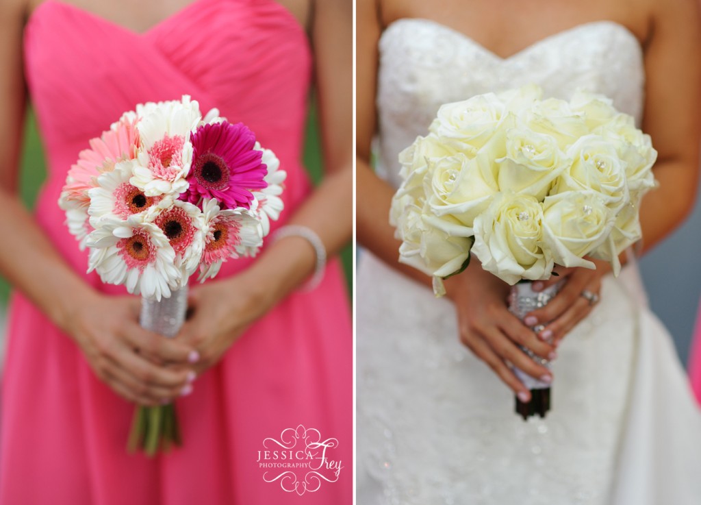 pink bridesmaid dresses, pink bridesmaid bouquet