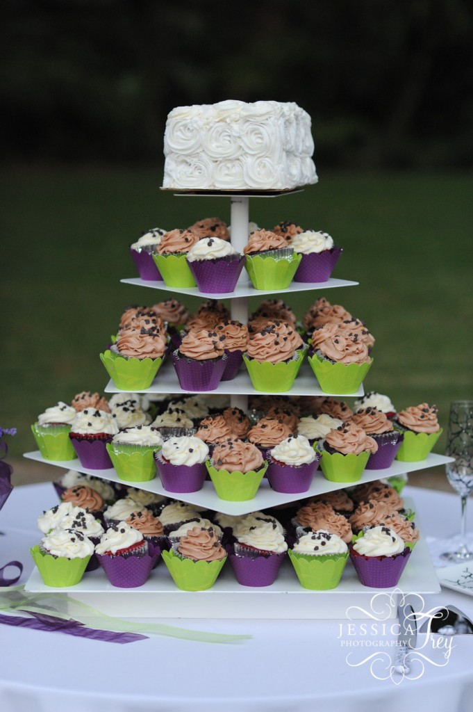 purple ad green wedding cake