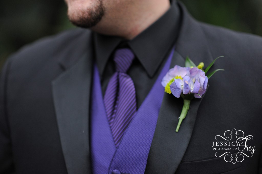 purple hydrangea boutonniere , purple grooms vest 