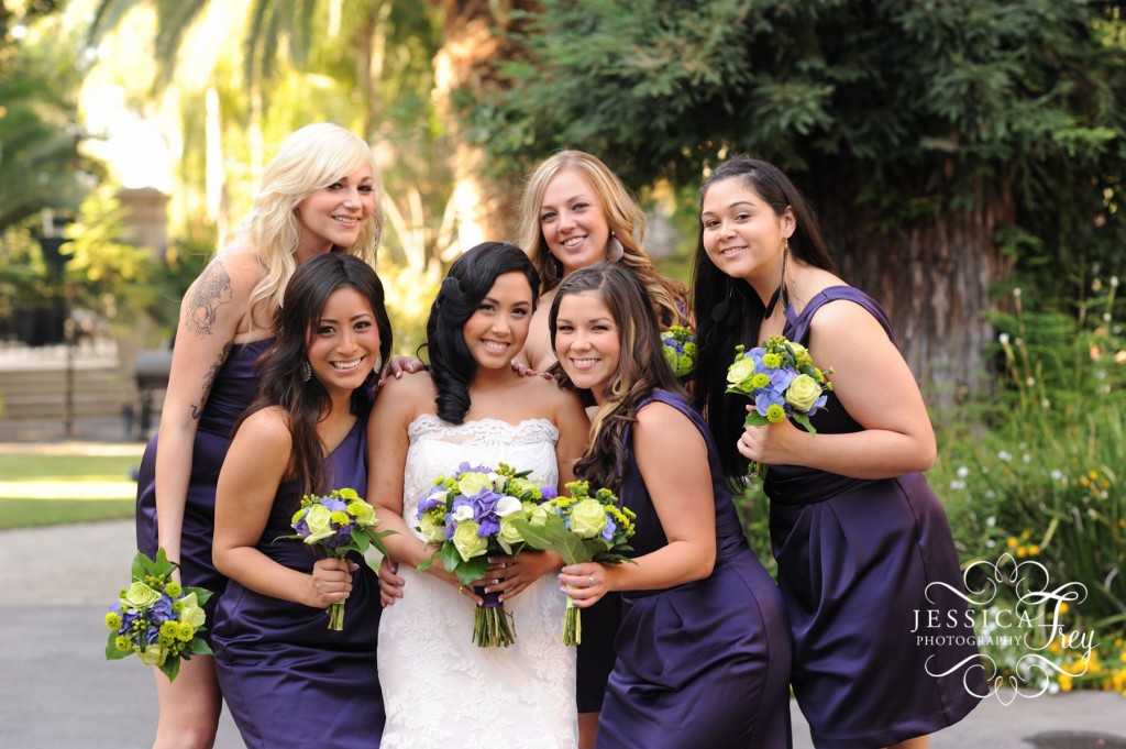 grey and purple wedding party