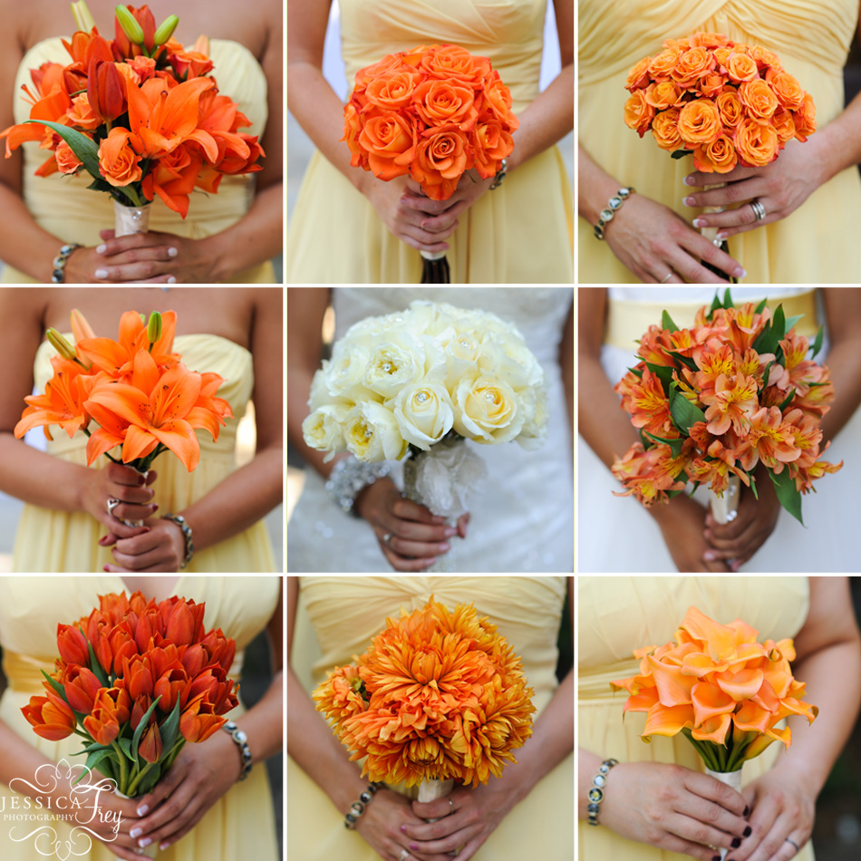 orange bridesmaid bouquets, orange wedding bouquet
