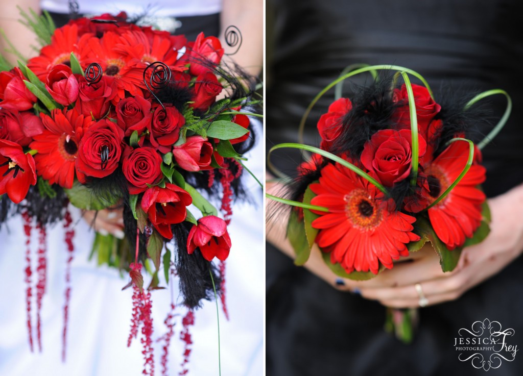 red and black wedding bouquet, red tulip bouquet, red and black wedding