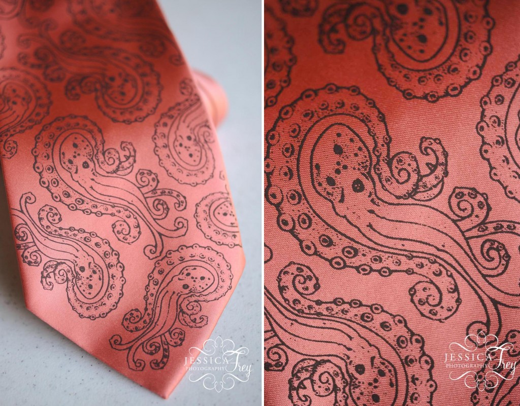 octopus paisley tie, coral wedding tie, octopus tie