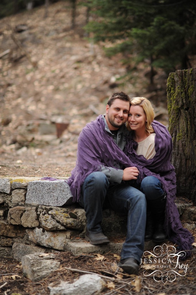 engagement photo with purple blanket