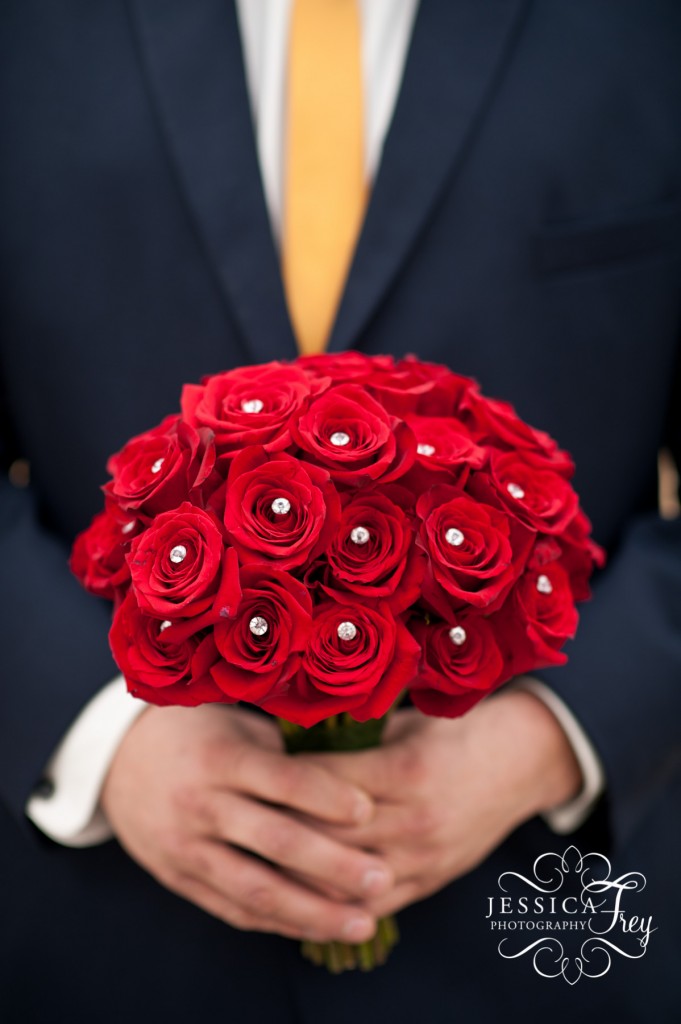 red rose with crystal bridal bouquet