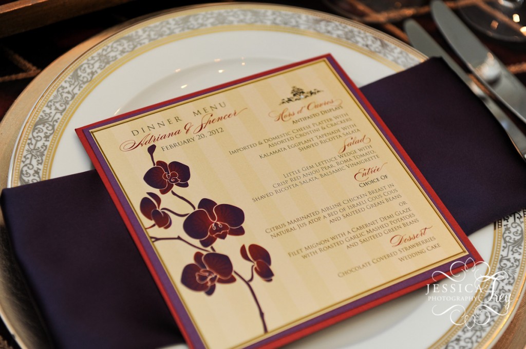 The Stirling Club Las Vegas, Jessica Frey Photography, custom purple wedding menu