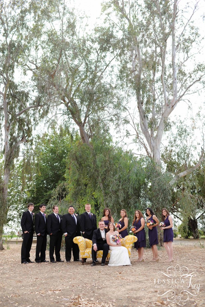 Jessica Frey Wedding Photography , purple wedding party, yellow damask couch