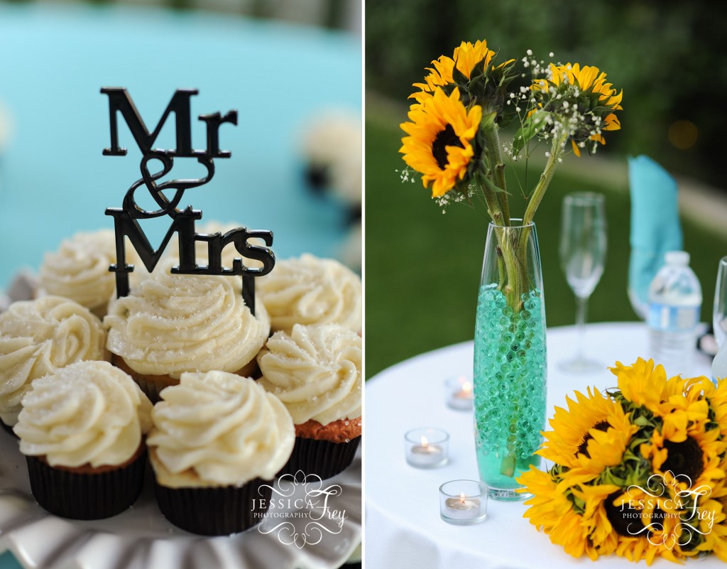 Jessica Frey Photography, Turquoise wedding details, sunflower centerpieces