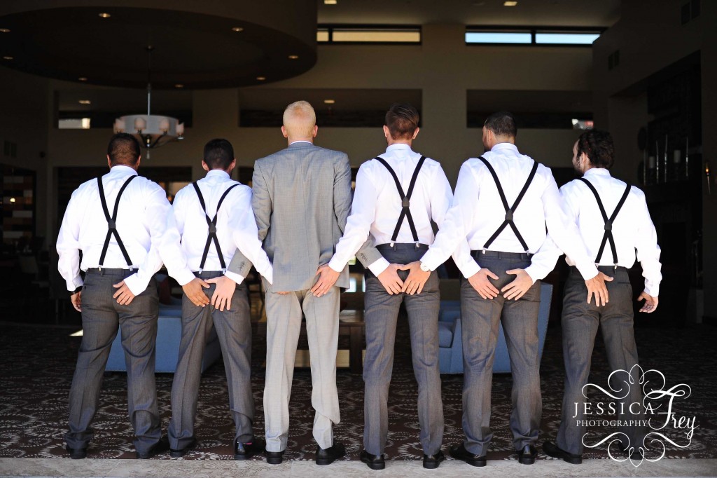 Jessica Frey Photography, awesome groomsmen photo, groomsmen with suspenders