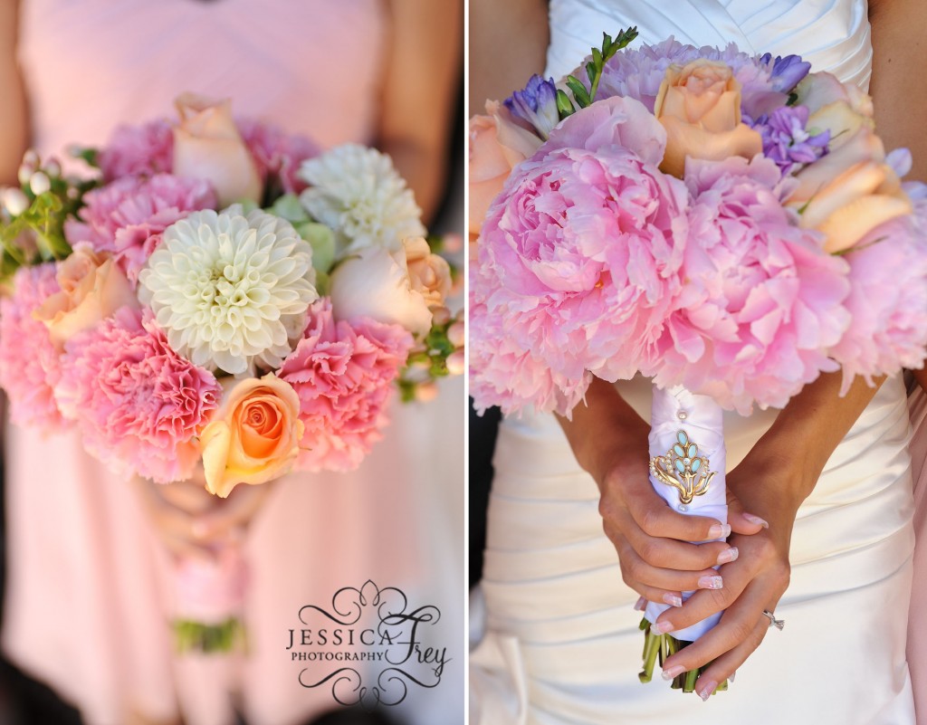 Jessica Frey Photography, pink peonie brial bouquet, pink and purple bridesmaid bouquet