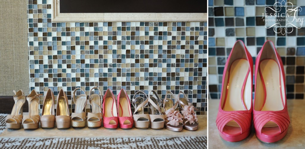 Jessica Frey Photography, pink and tan wedding party shoes