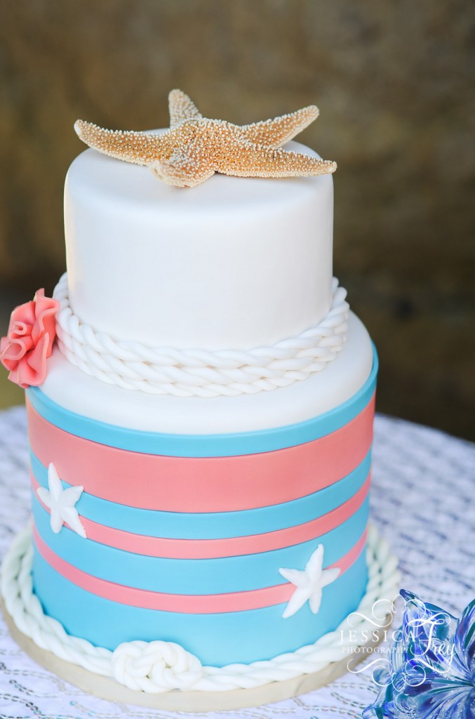 Jessica Frey Photography, Teal & Coral wedding, beach wedding, nautical wedding, princess inspired wedding, Disney wedding, coral and teal wedding cake