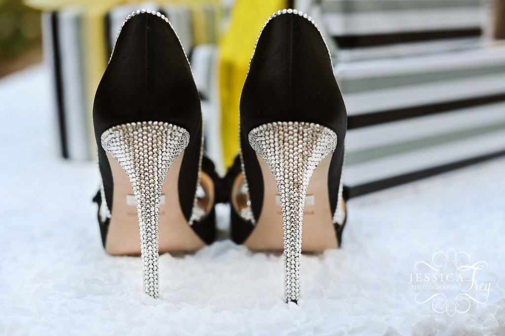Jessica Frey Photography, Duchess Productions, black and white crystal heels, beach wedding, black and white stripe wedding, lemon & succulent wedding