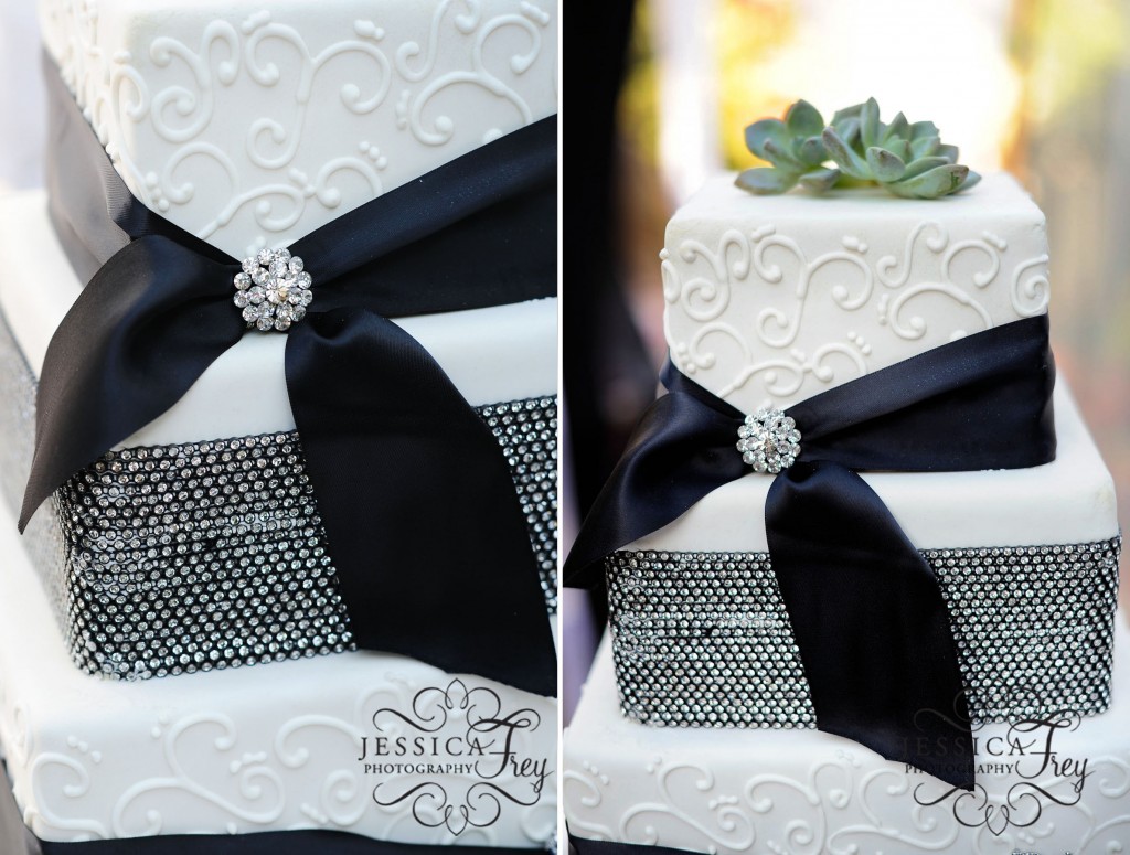 Jessica Frey Photography, Anamie's Sweets cake, 4 tiered black and white bling wedding cake, beach wedding, black and white stripe wedding, lemon & succulent wedding