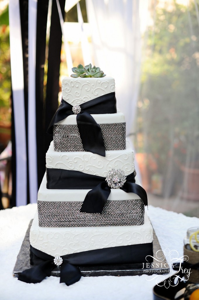 Jessica Frey Photography, beach wedding, black and white bling wedding cake, black and white stripe wedding, lemon & succulent wedding