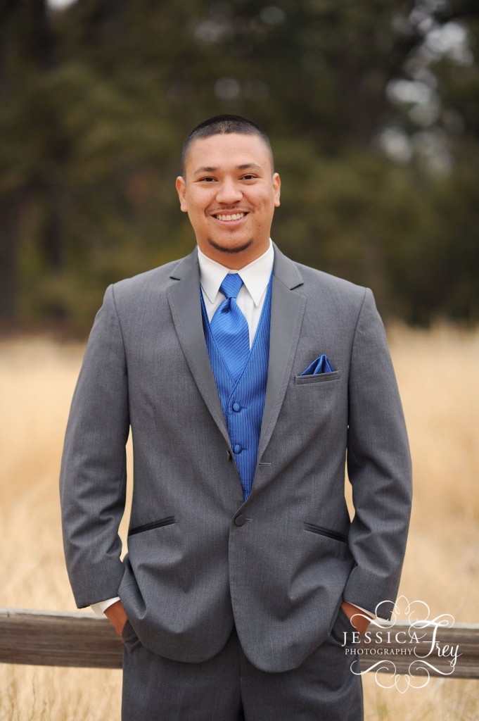 Jessica Frey Photography, groom with grey and blue suit