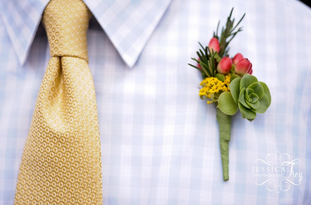 Jessica Frey Photography, yellow green red wedding boutonniere
