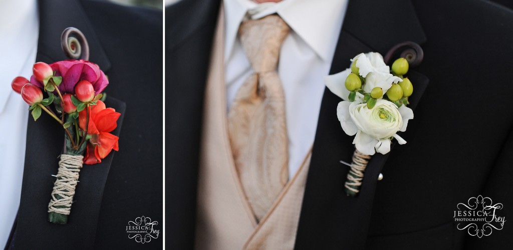Jessica Frey Photography, white red pink wedding boutonniere
