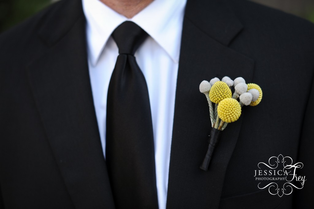 Jessica Frey Photography, yellow black white wedding boutonniere