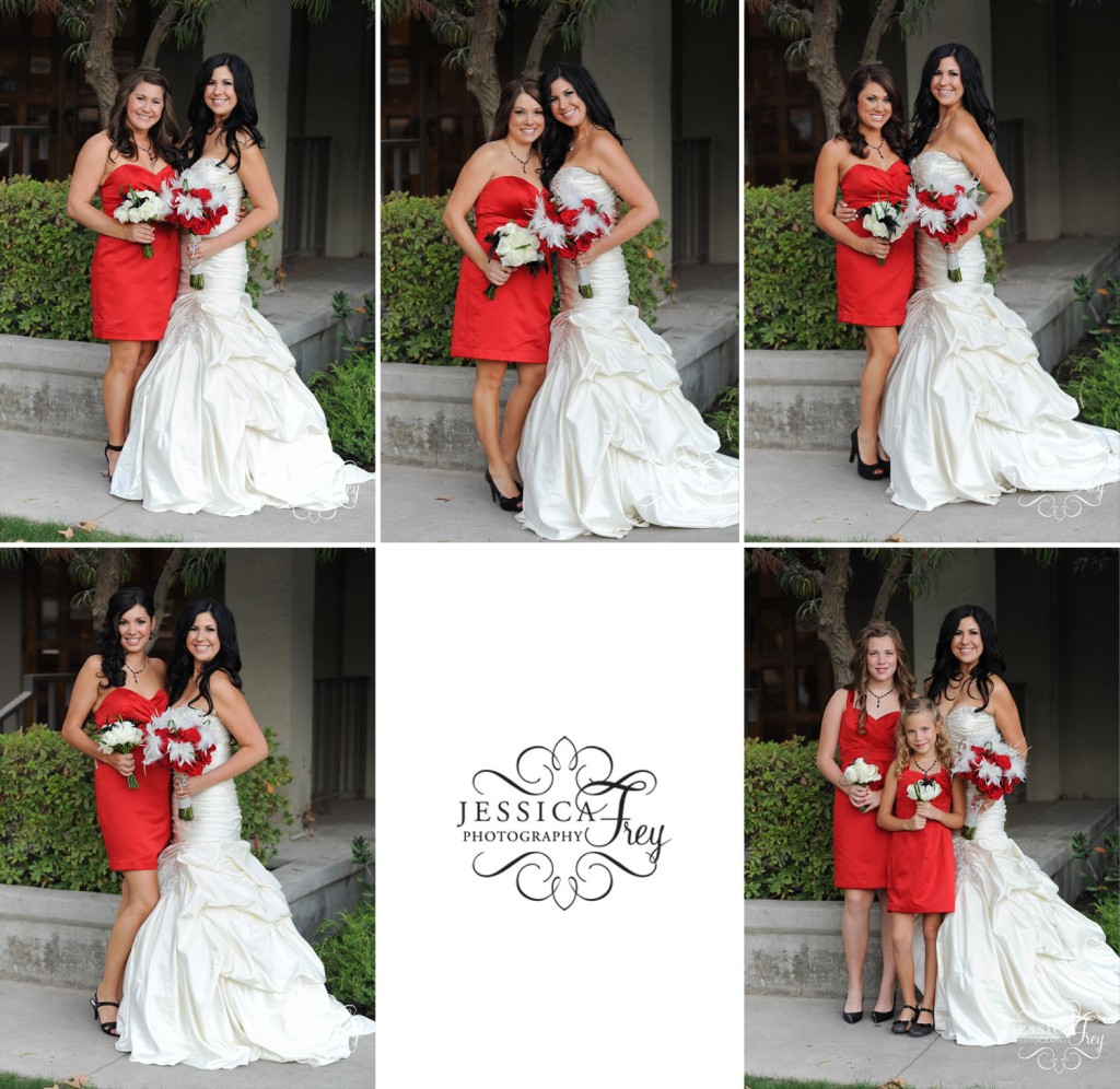 Jessica Frey Photography, red Alfred Angelo bridesmaid dress