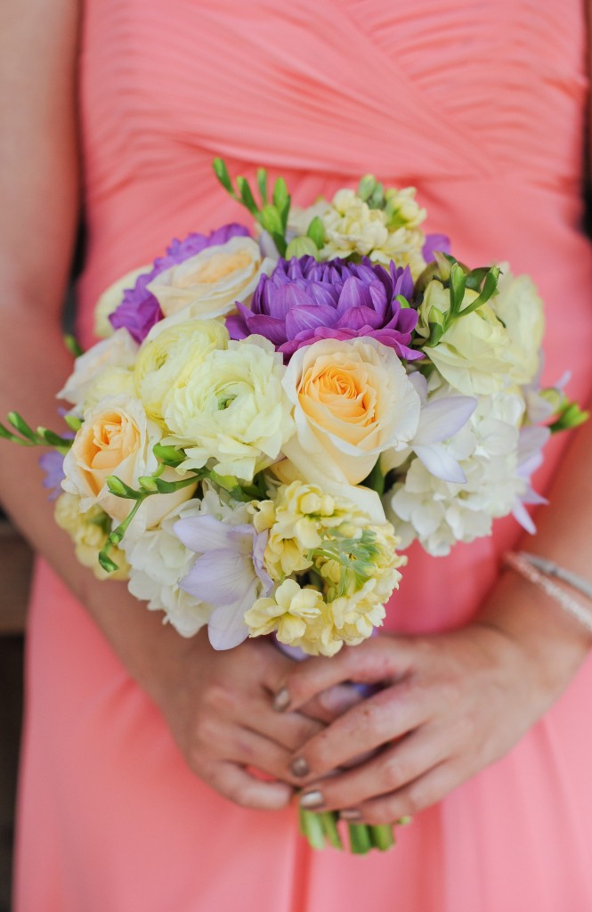 Jessica Frey, Austin wedding photographer, yellow and purple bridesmaid bouquet