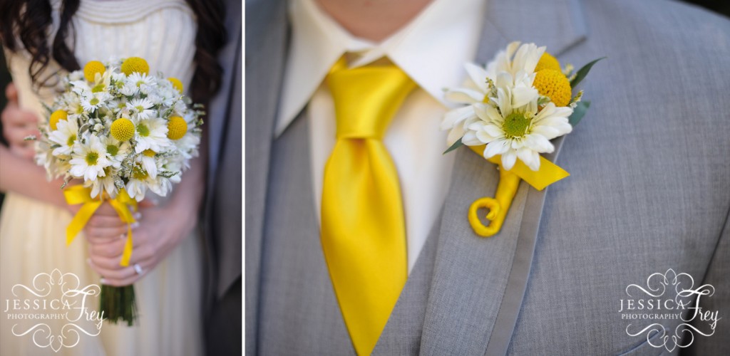 Jessica Frey, Austin wedding photographer, yellow boutineere daisy